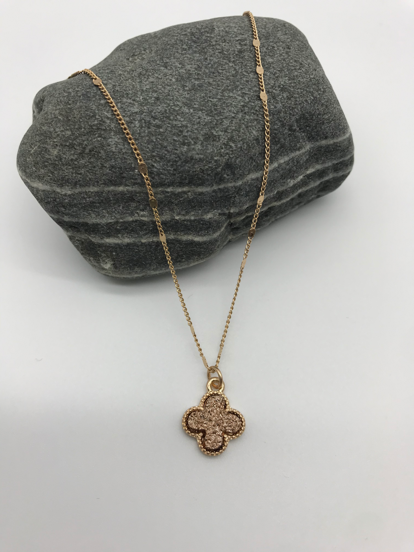 Small druzy clover necklace