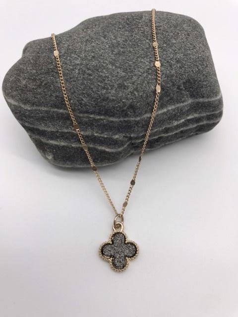 Small druzy clover necklace