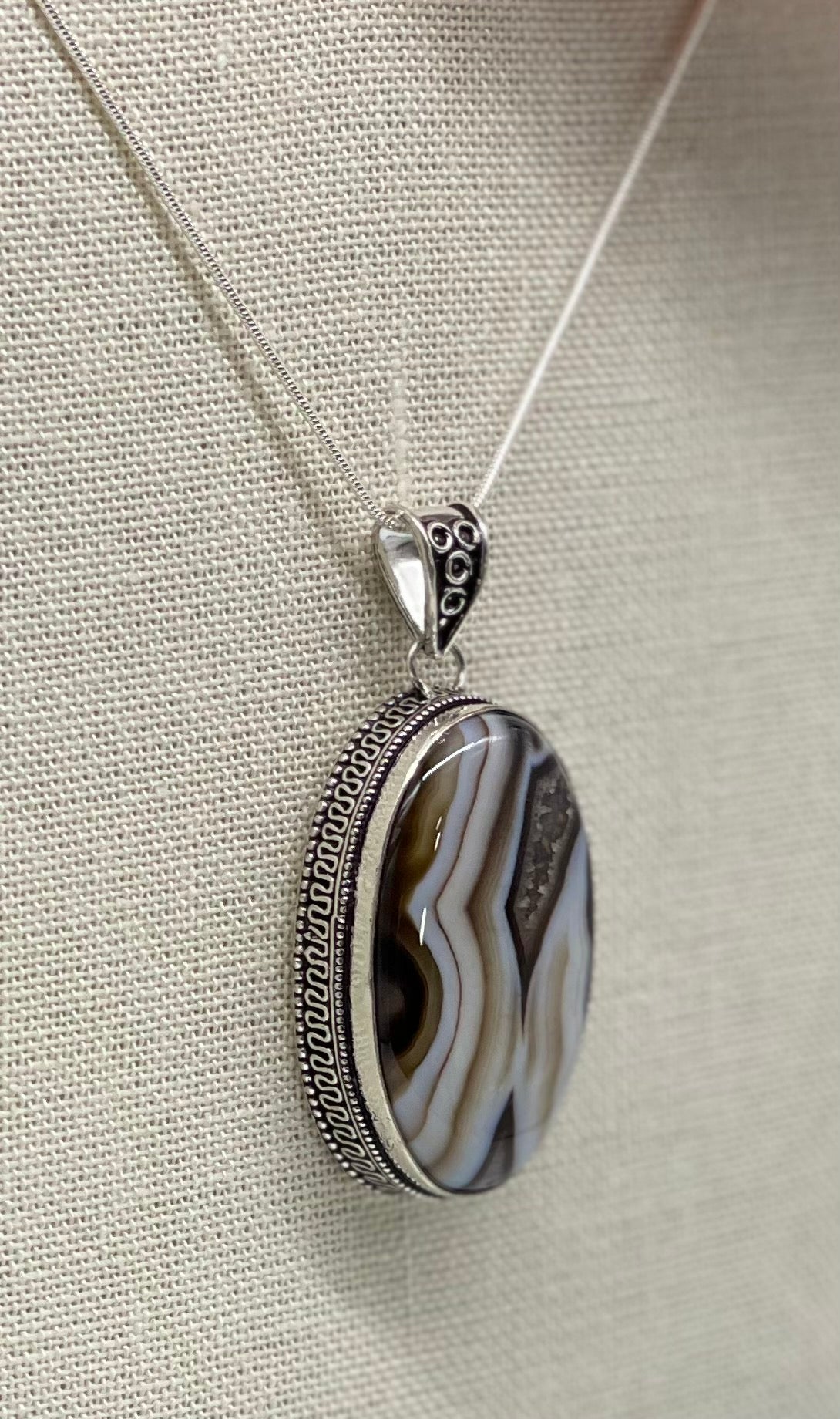 Natural Botswana Agate Stone Pendant Necklace