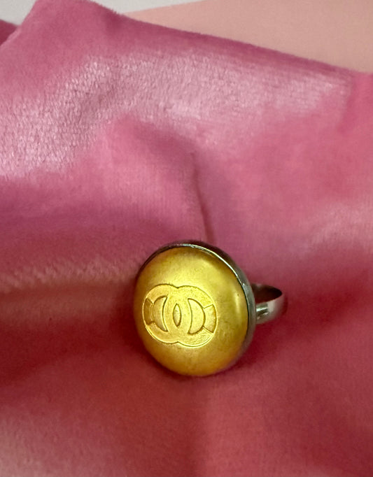 Vintage Gold Button Adjustable Ring