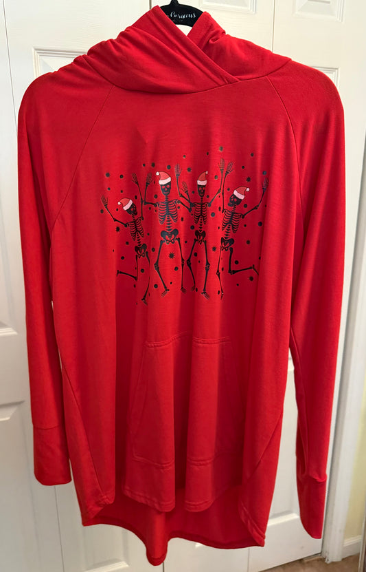 Red Hoodie With Dancing Santa Skeletons