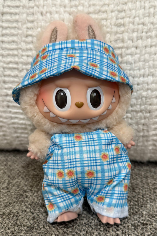 Blue Plaid Overalls for Labubu