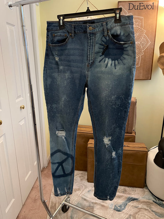 Peace Sign Bleached Denim