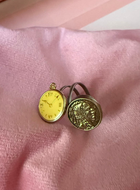 Repurposed Vintage Clock Button Adjustable Ring