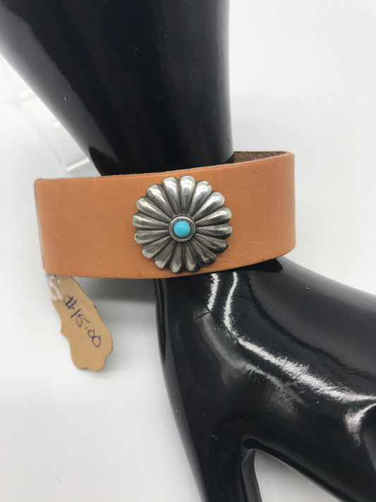 Handmade leather bracelet with conch charm