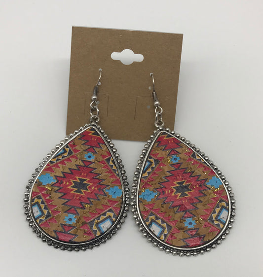 Aztec print tear drop earrings