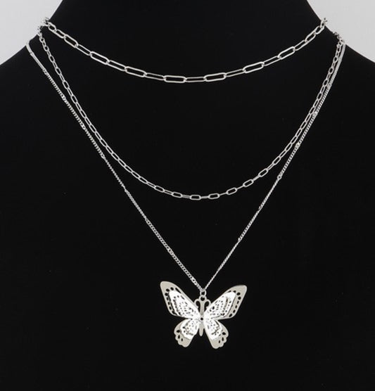 Three tier butterfly necklace