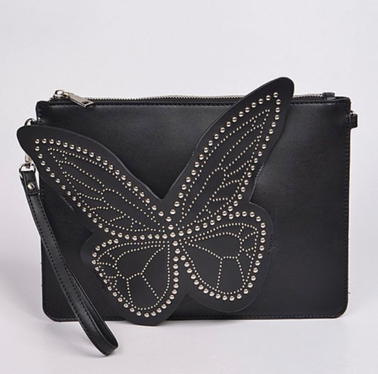 Vegan leatherette butterfly clutch purse