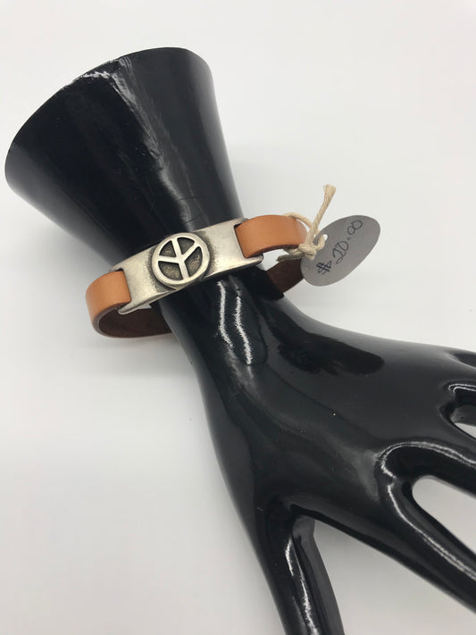 Handmade leather bracelet with peace sign