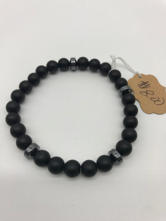 Unisex hematite and black bead bracelet