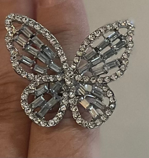 Rhinestone Butterfly Adjustable Ring