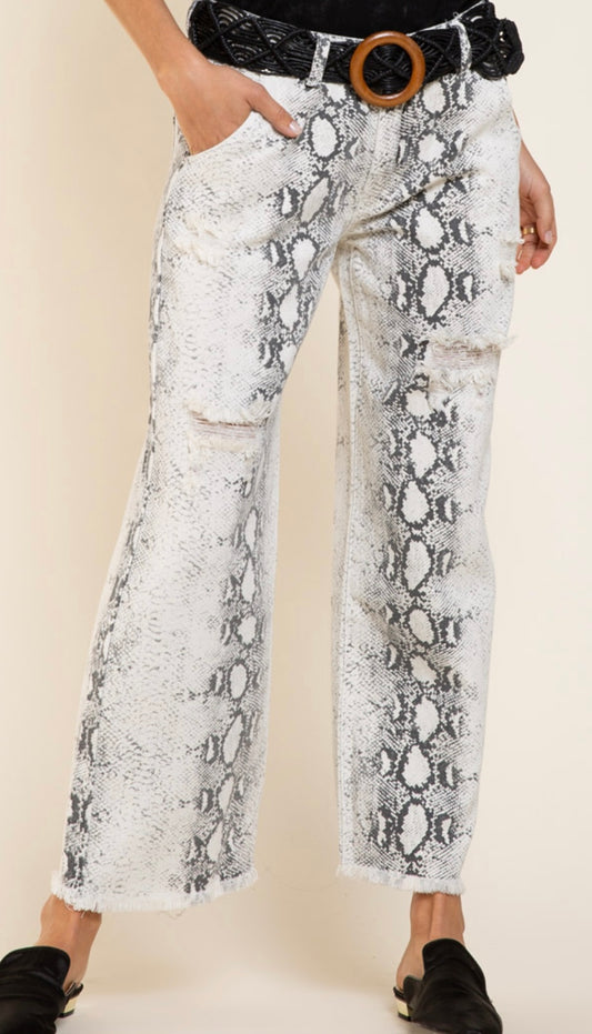 White Snake Cropped Jeans