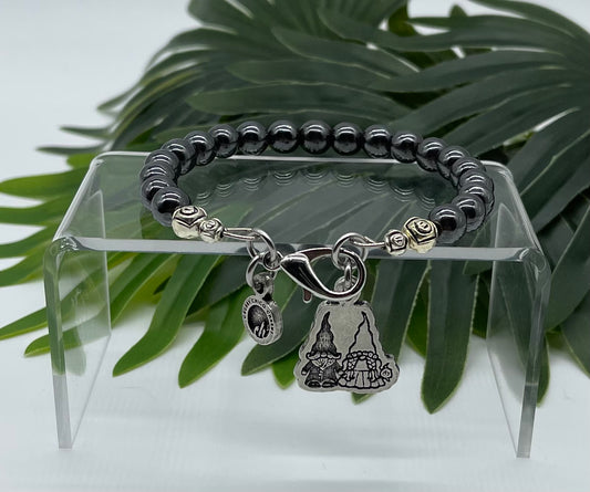 Hematite Bead & Gnome Charm Bracelet