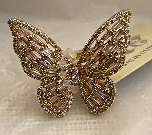 Rhinestone Butterfly Adjustable Ring